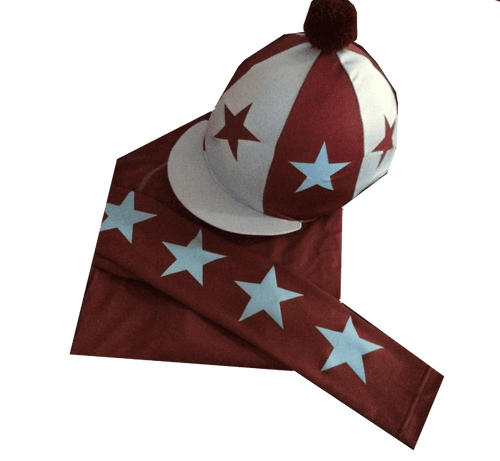 Adult's Burgundy/Baby Blue Base Layer & Quartered Hat Silk