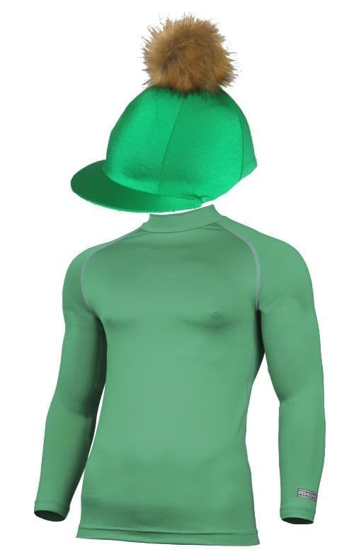 Adult's Green Base Layer & Hat Silk (Faux Fur Pompom)