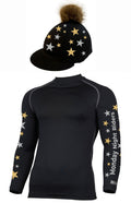 Adult's Monday Riders Club Black with gold/silver stars Base Layer & Hat Silk. (1)