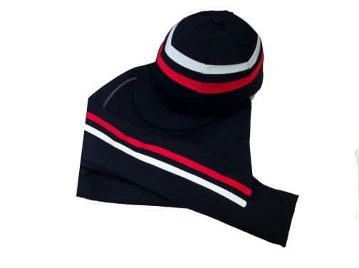 Adult's Navy Base Layer & Hat Silk With Fine Stripes