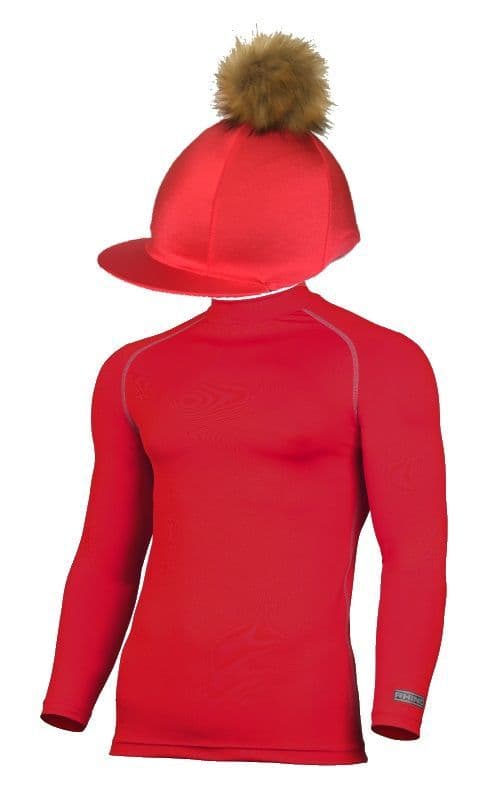 Adult's Red Base Layer & Hat Silk (Faux Fur Pompom)