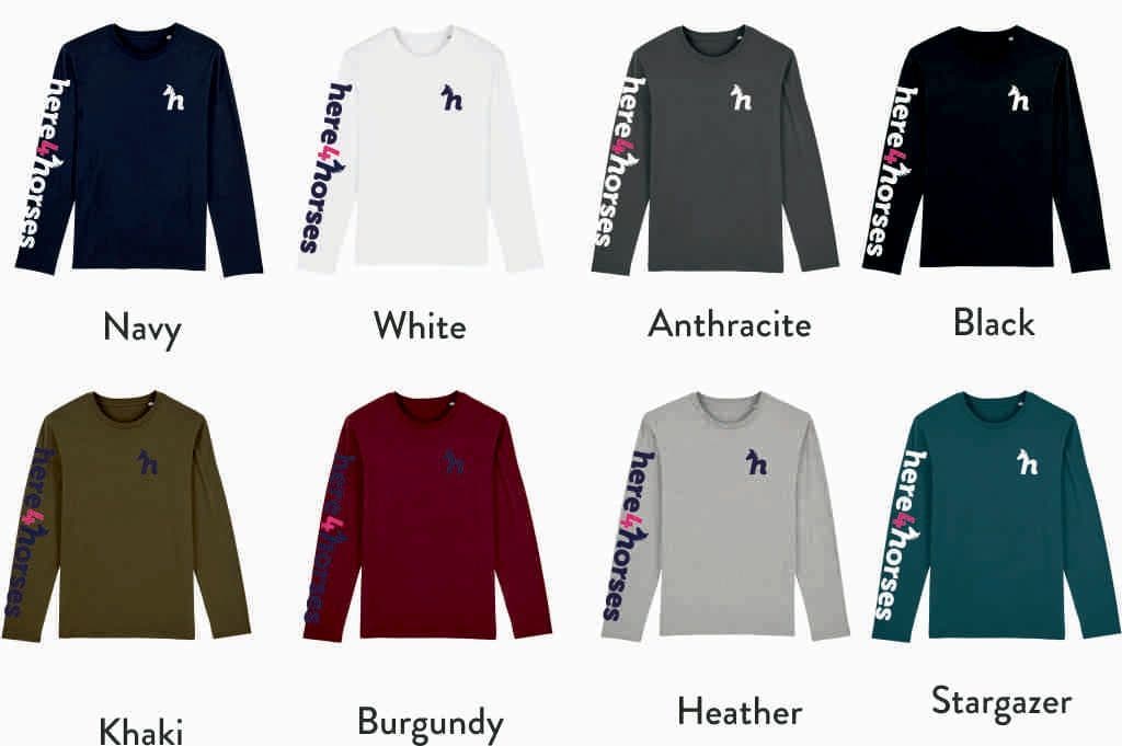 Adult Unisex Long Sleeved Organic Tee Shirt Here4Horses SX750