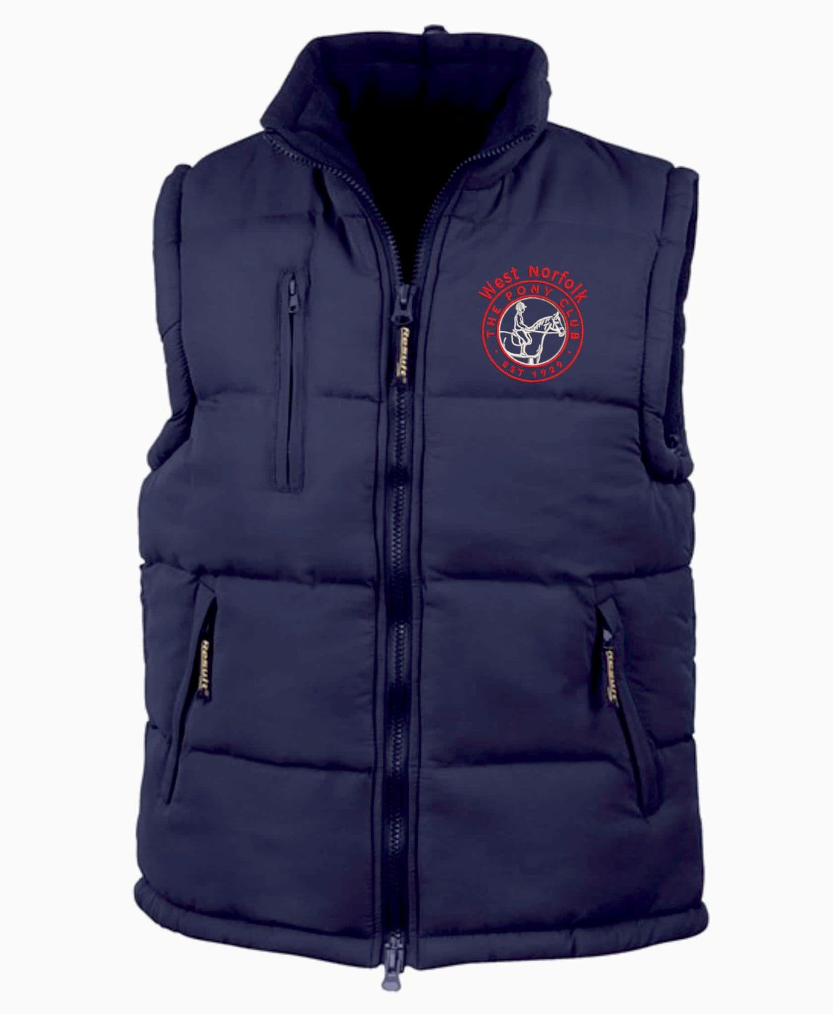Adult West Norfolk Pony Club Navy Blue Padded Gilet.
