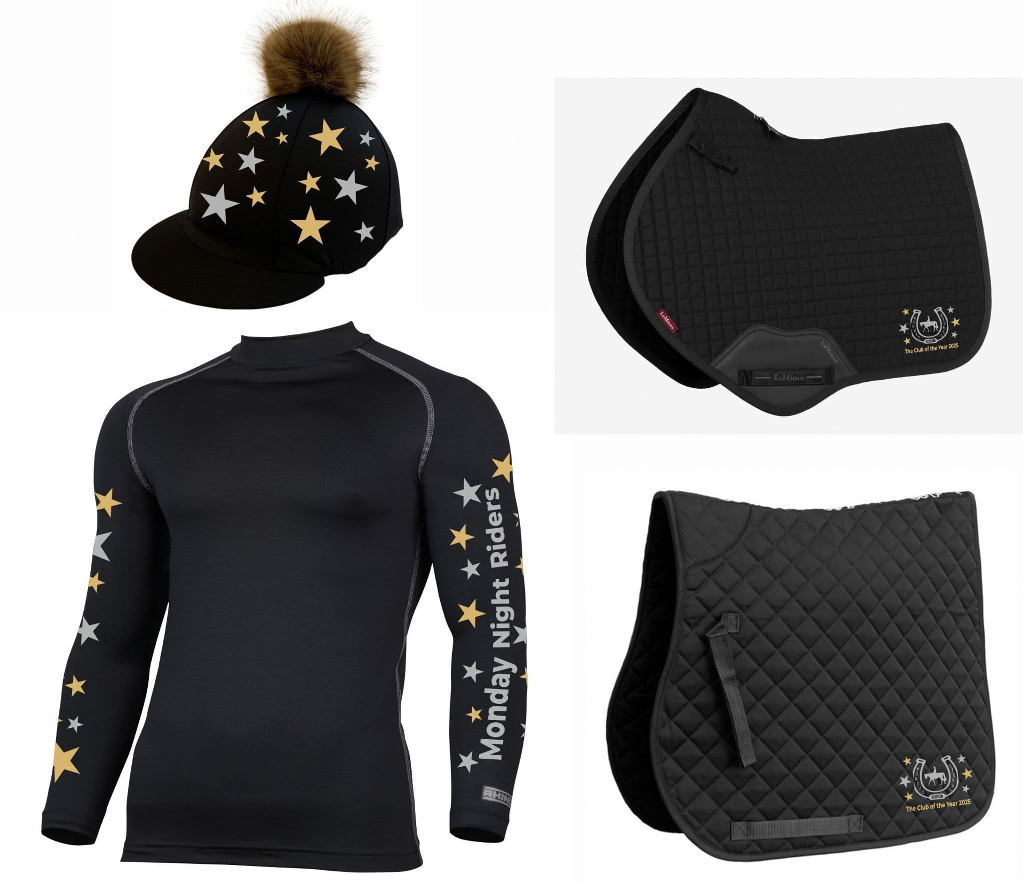 Adults Monday Riders Club Black Silver and Gold Base Layer Cross Country Colours (1)