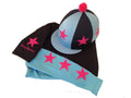 Adults Sky Blue/Navy/ Hot Pink Base Layer, polo and silk.