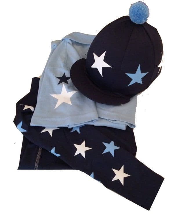Adults Sky Blue/Navy/ White Base Layer, polo and silk.