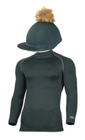 Children's Bottle Green Base Layer & Hat Silk (Faux Fur Pompom)