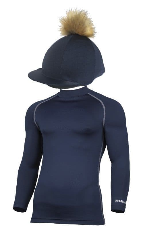 Children's Navy Base Layer & Hat Silk (Faux Fur Pompom)