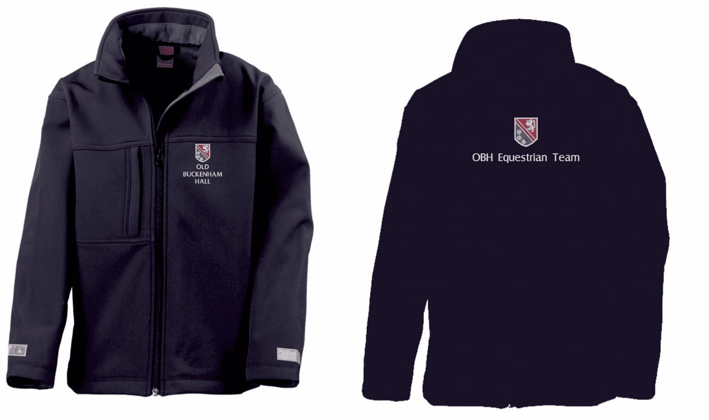 Children's Old Buckenham Hall Navy Classic Softshell 3 layer jacket.