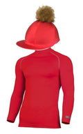 Children's Red Base Layer & Hat Silk (Faux Fur Pompom)