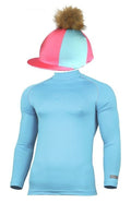 Children's Sky Blue Base Layer & Blue/Pink Hat Silk (Faux Fur Pompom)