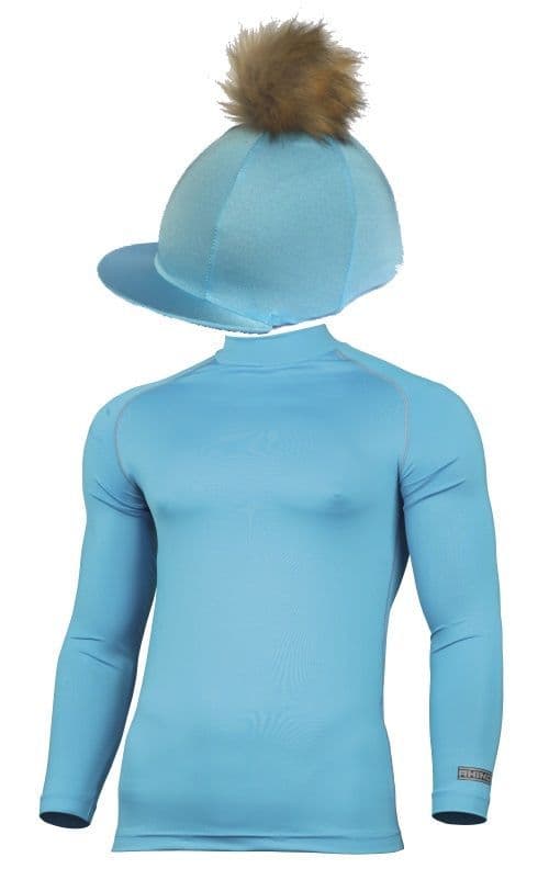 Children's Sky Blue Base Layer & Hat Silk (Faux Fur Pompom)