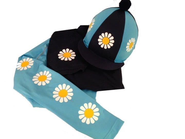Children's Sky Blue/Navy Daisy Base Layer, polo and silk