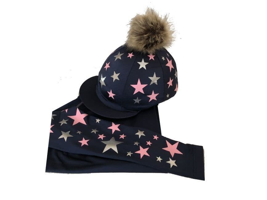 Children's Navy/Baby Pink/Silver Base Layer & Hat Silk