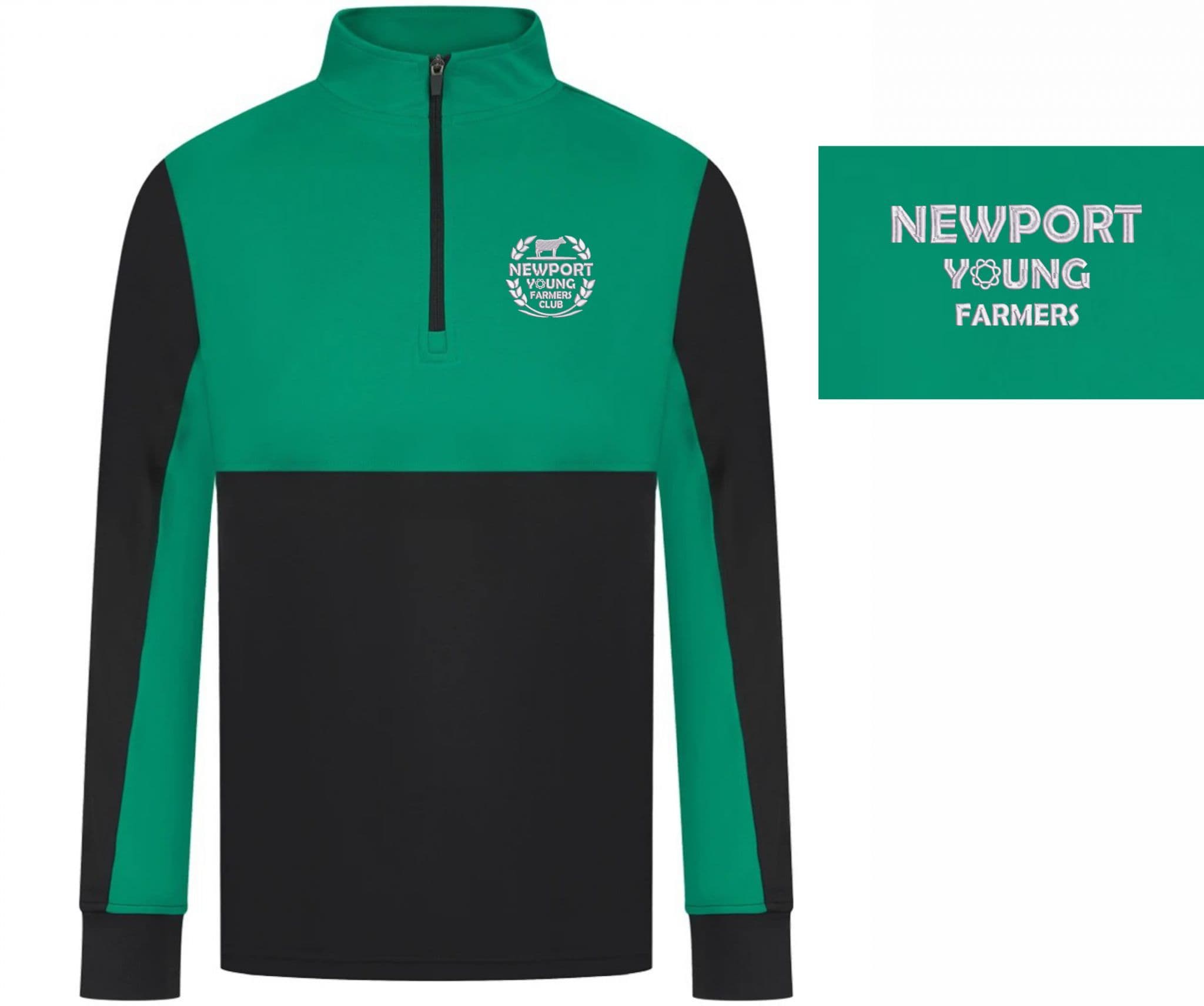 CHILDRENS Newport YF Black/Emerald ¼ Zip Top – LV875