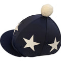Dulverton West PC Navy Hat silk, with large white stars and a white pompom