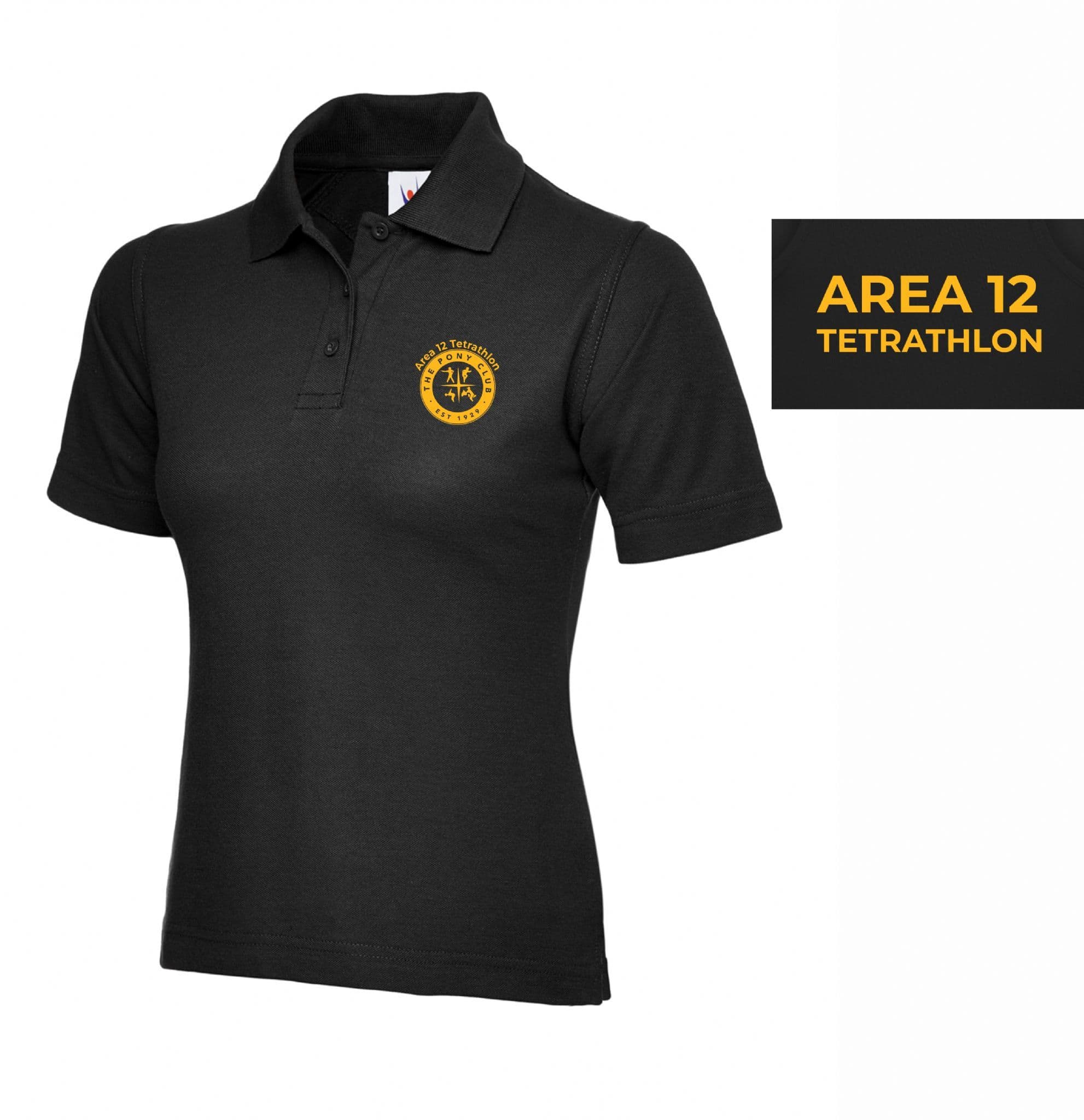 LADIES Area 12 Tetrathlon Black Polo Shirt – UC106