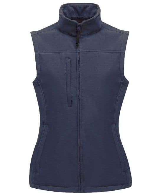 Navy with white logo on breast & "Northamptonshire Young Rider Academy Ladies Navy Softshell Gilets