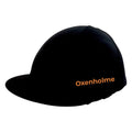 Oxenholme Black Hat Silk with Name in orange on front left and button