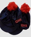 Quinton School Black silk with red pompom, QHS on front left in red