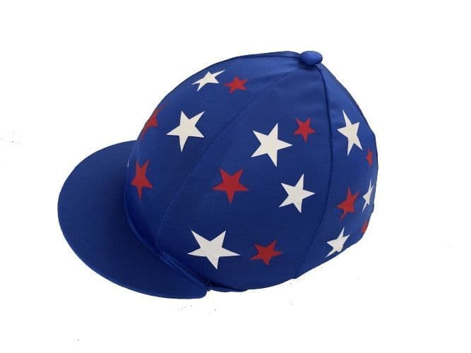 Shropshire Royal Lycra Hat Silk With Scattered Red/white stars and button