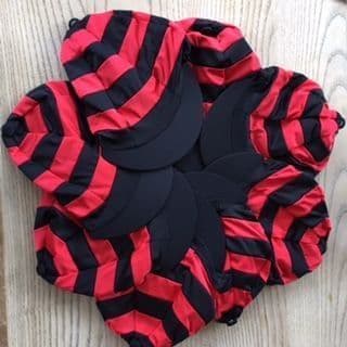 Warwickshire Hunt Lycra Hat Silk Red /black hooped with button